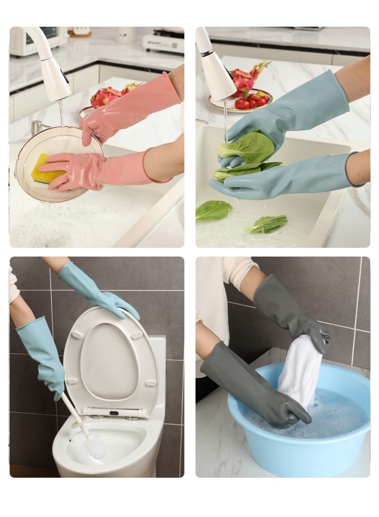 4 Pairs of Rubber Cleaning Gloves, Reusable Non-Slip Household Gloves, Premium Durable Waterproof Oil-proof Kitchen Gloves for Dishwashing, Laundry, Gardening & More (Blue, Pink, Brown, Grey) - Image 4